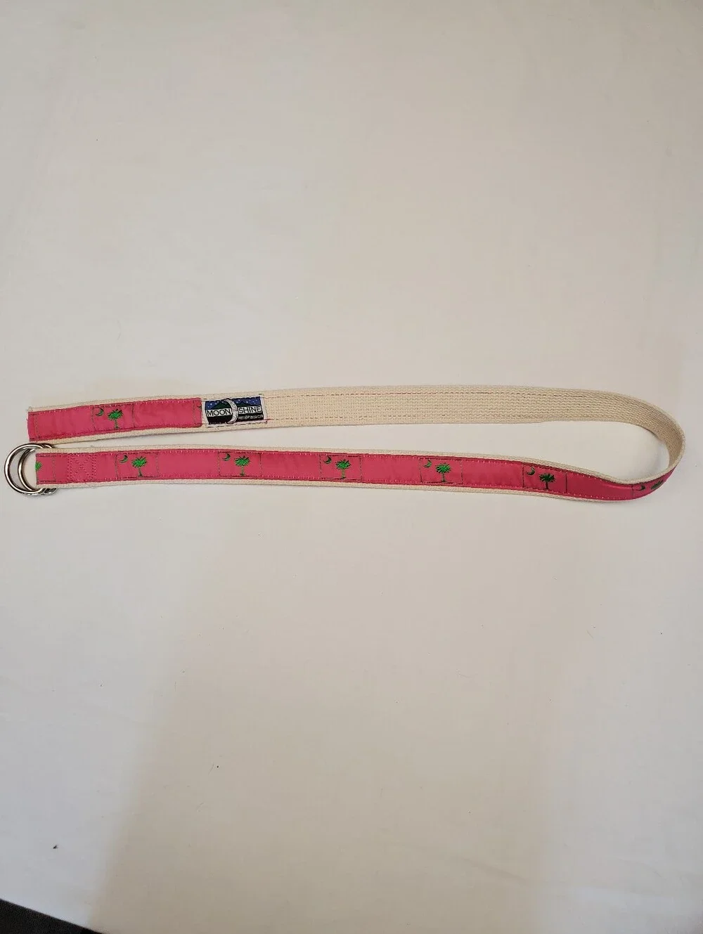 Moonshine Mens Palmetto Moon D-Ring Belt Pink Canvas South Carolina Sz L USA